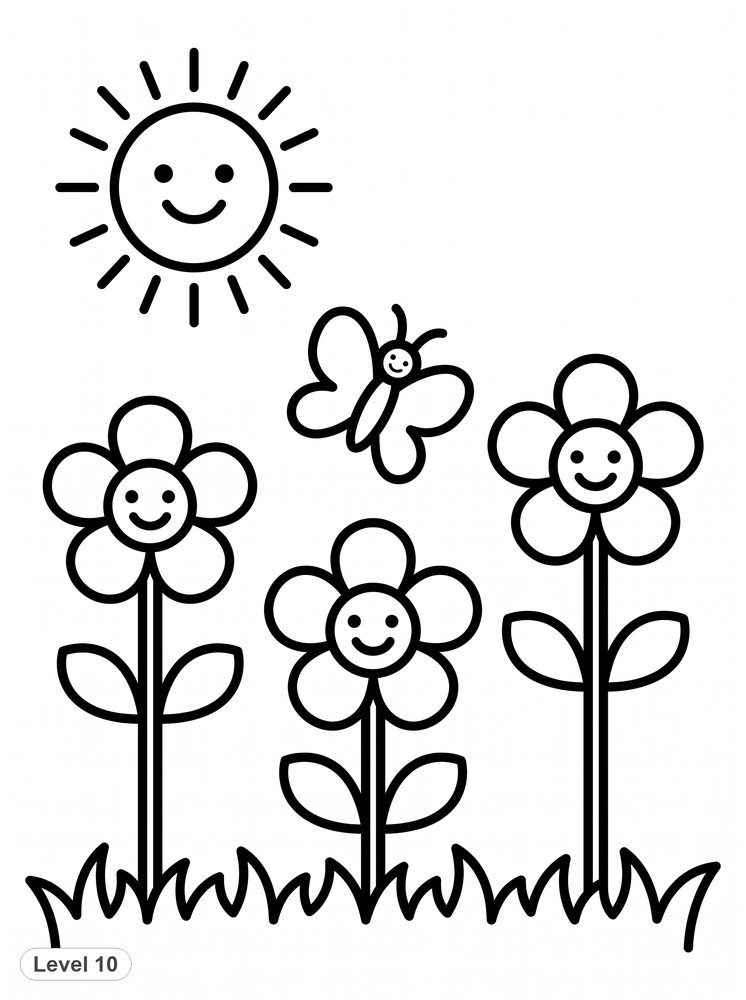Free coloring page level 10: Garden Scene